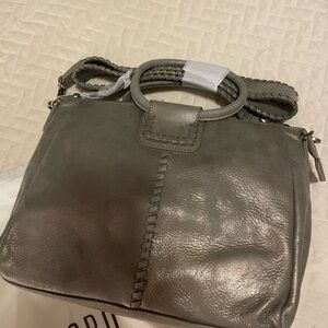 Elegant Gray Leather Handbag
